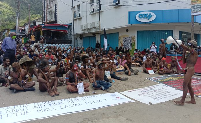 Aksi Gempar-Papua memperingati Hari Masyarakat Adat Internasonal pada 9 Agustus 2023 di Jayapura. Foto dari jubi.id